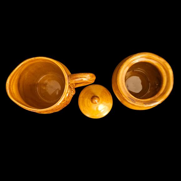 Cracker Barrel Bountiful Harvest Stoneware Sugar & Creamer Set Acorn Oak Leaf - Picture 5 of 7